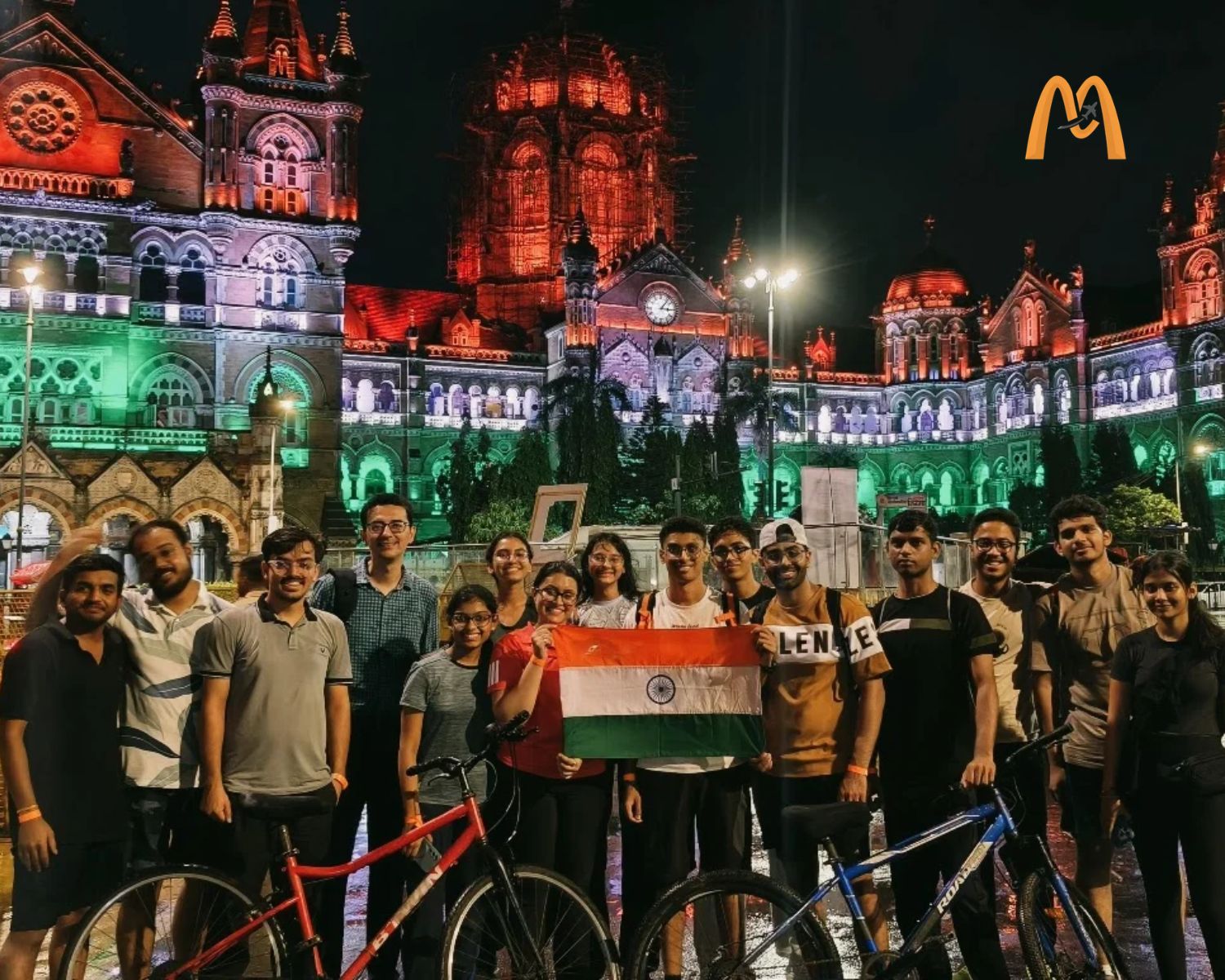 Mumbai Midnight Cycling Participants at CSMT during previous Night Cycling event by Mumbai Travel Club. Copyright www.mumbaitravelclub.com